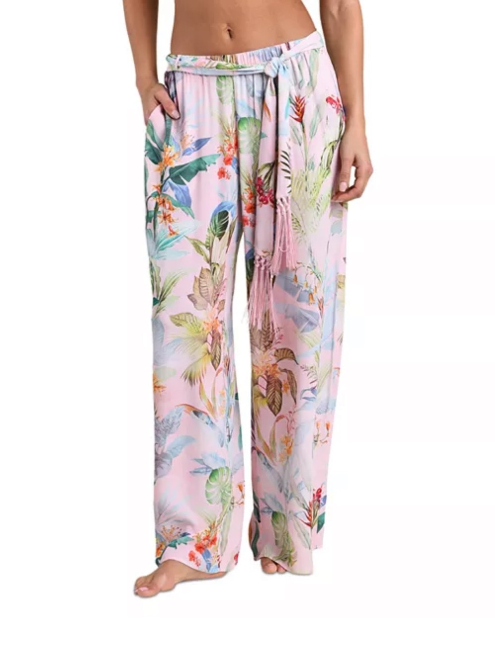 L'AGENCE Geraldine Colorful Palm Cover-Up Pants Pink Tropical Print Wide-Leg